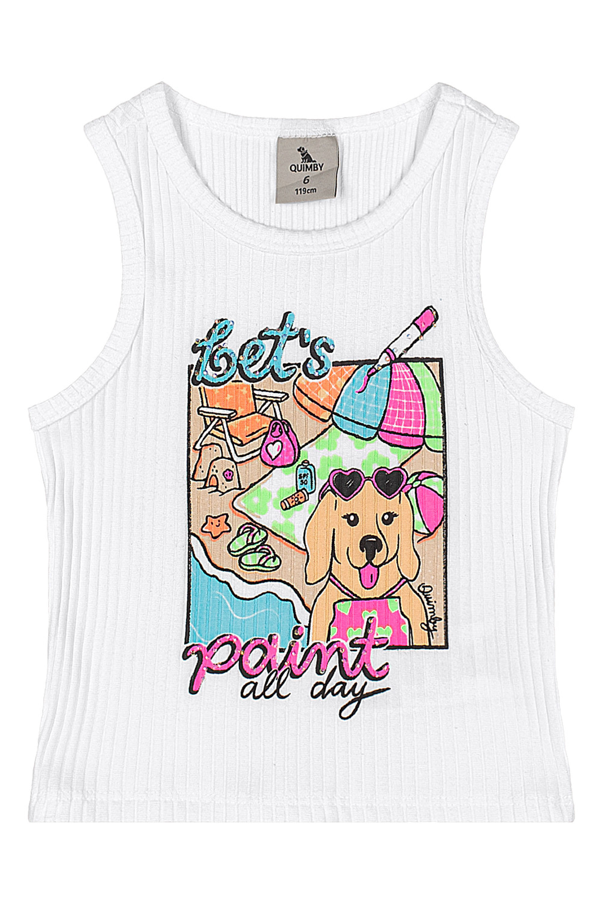 Regata Infantil em Ribana Canelada com Strass (Branco) Quimby - Imagem 5